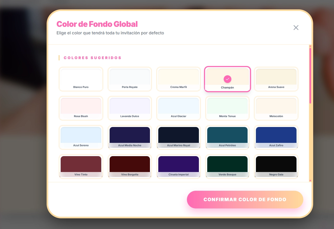Paleta de colores de fondo globales