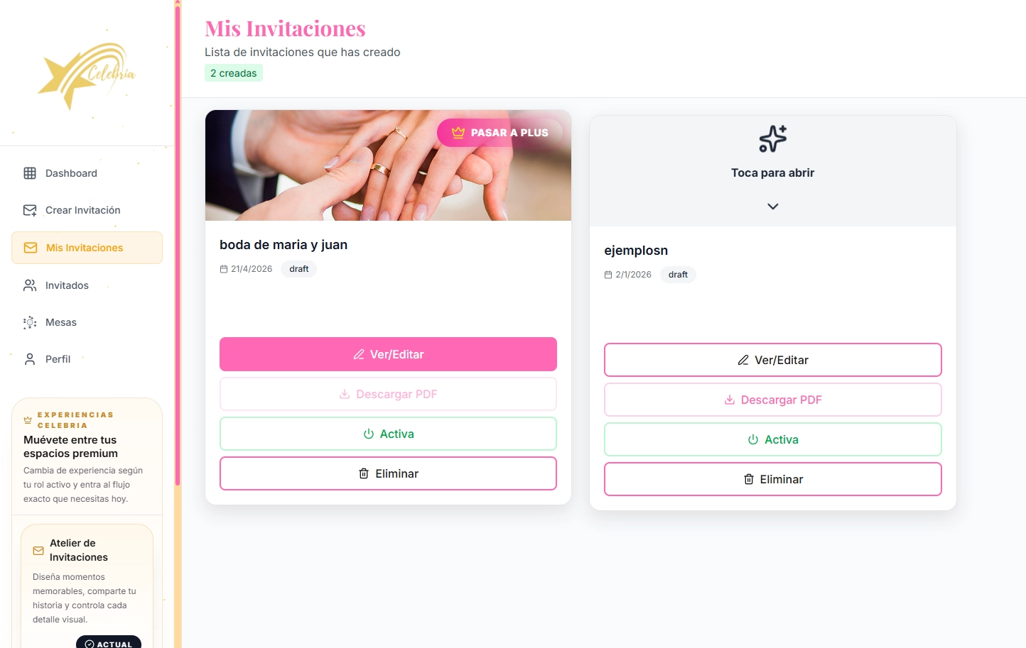Acceso al editor profesional de invitaciones